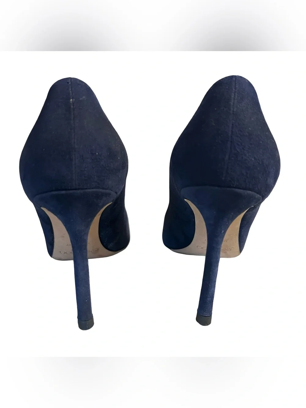 Jimmy Choo Women’s Sz 8.5 Navy Blue Suede Romy 85 Pointed Toe Heels